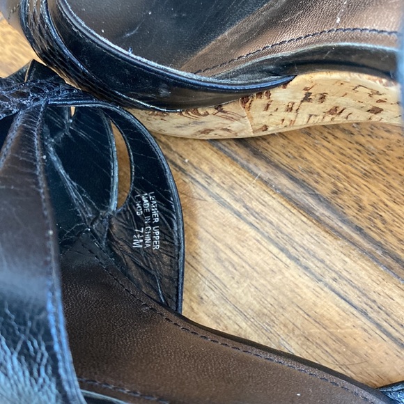 Black Franco Sarto’s in size 7.5 leather upper with cork wedge heels. - Picture 6 of 8
